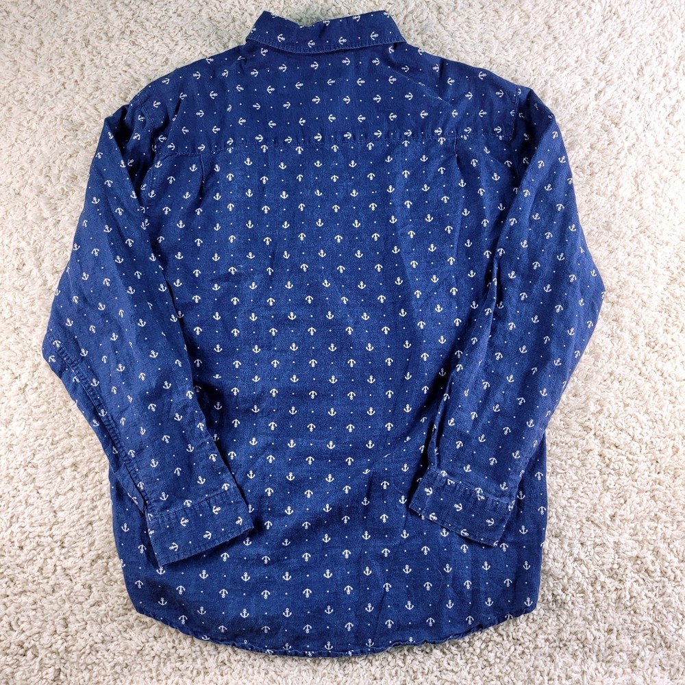 Alan Flusser Shirt Men's Large Blue Linen Blend Anchor Nautical Print Button L/S - Picture 4 of 10